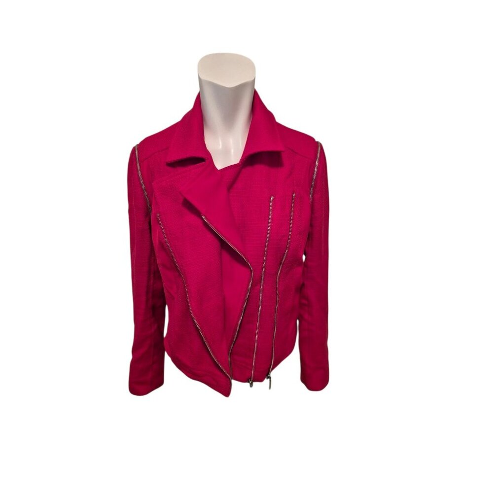 1. STATE VTG Tweed Jacket Moto Style Jacket Blazer Zip Off Sleeves Red Sz 6